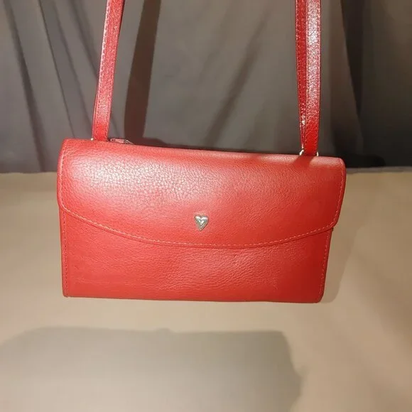 Brighton Retired Lipstick Red Leather Purse Crossbody Organizer Embellishment